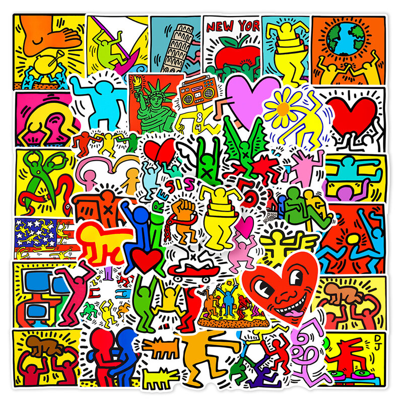 10/30/50 Buah Keith Haring Kartun Graffiti Stiker Tahan Air Dinding Laptop Motor Skateboard Stiker Lucu Decal Mainan Klasik