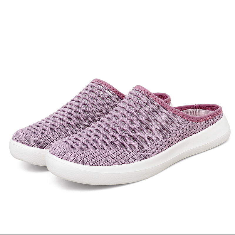 STRONGSHEN Women Shoes Fashion  Fly  Woven  Breathable  Mesh  Half  Support  Non-slip Wear-resistant  Women's Shoes Mom Shoes