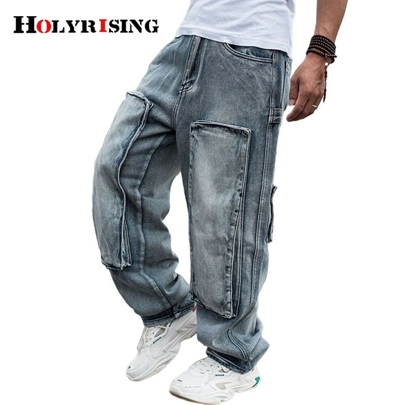 Jaen-pantalones vaqueros de skateboard para hombre, jeans rectos y sueltos de pierna ancha, 34-46 talla grande, Hip-hop, 19500