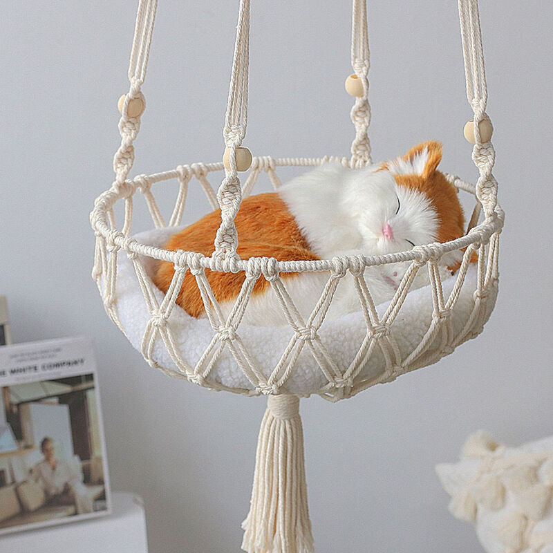 Tecido feito à mão ninho de gato hammock casa pet pendurado cesta gato do cão pendurado cesta balanço net saco presente camas de gato rede