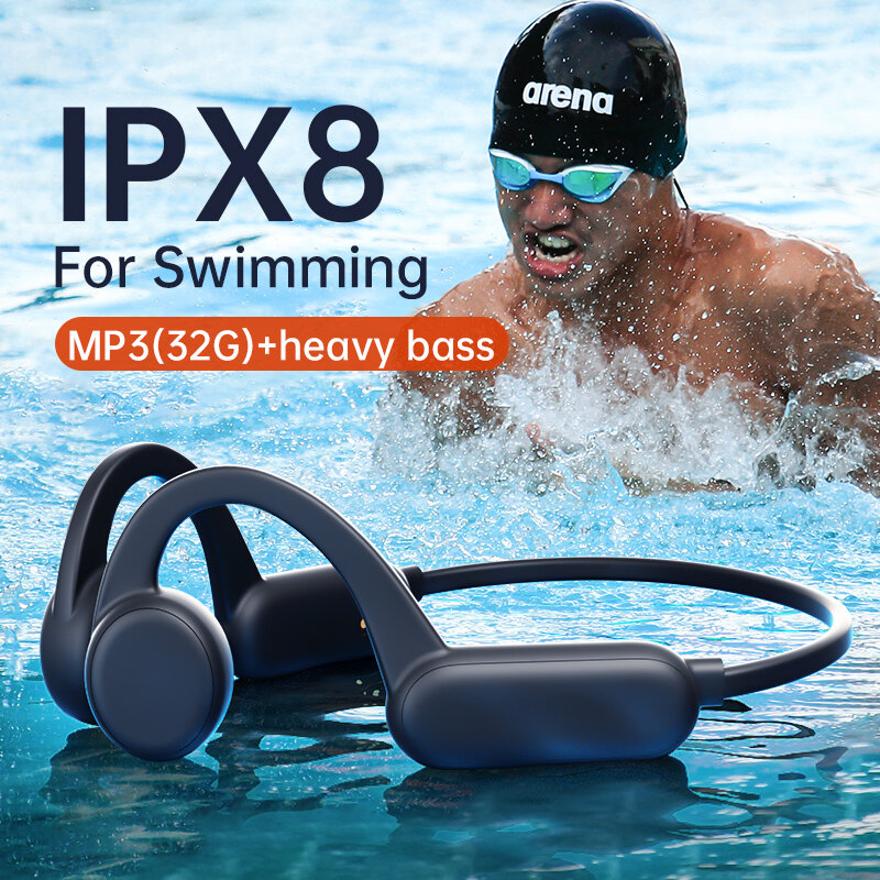 Beengeleiding Oortelefoon IPX8 Waterdichte Zwemmen Bluetooth Draadloze Hoofdtelefoon Met 32G Geheugen Mp3 Muziek Mic Voor Sony Xiaomi