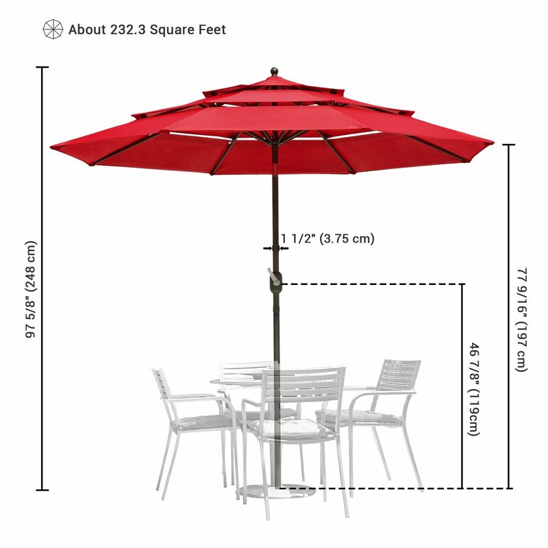 Paraguas de Patio de 3 niveles de 9 pies, toldo duradero resistente a los rayos UV y a la decoloración, Color Rojo