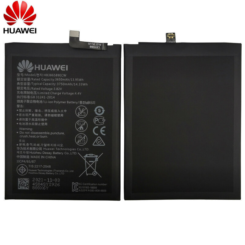 Hua Wei-오리지널 전화 배터리 hb38658 9ecw 3650mAh, 화웨이 P10 플러스 아너 8X 뷰 10 V10 메이트 20 라이트 노바 3 4 배터리 도구