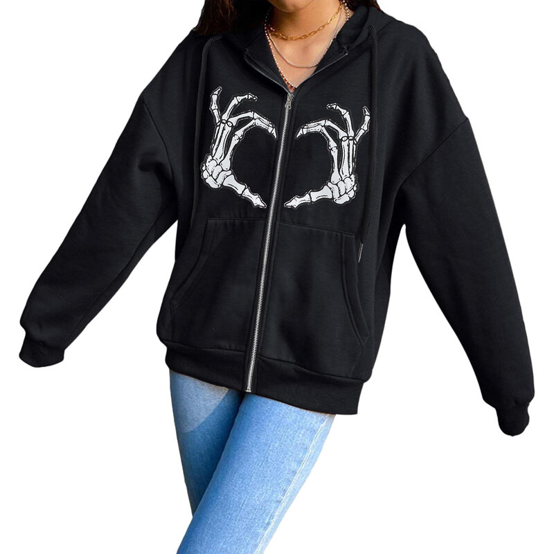 Frauen Zip Hoodie Sweatshirt Gothic Jacke mit Taschen Petite Kleidung Senior Frauen Pullover Half Zip