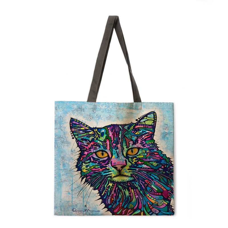 イラスト-女性のカジュアルな猫のプリントハンドバッグ,折りたたみ式ショッピングバッグ,ビーチバッグ
