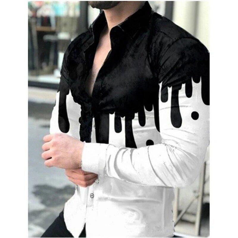 2022 새로운 패션 남성 셔츠 턴 다운 칼라 버튼 다운 셔츠, 캐주얼 퀵샌드 프린트 긴 소매 셔츠 남성 의류 카디건