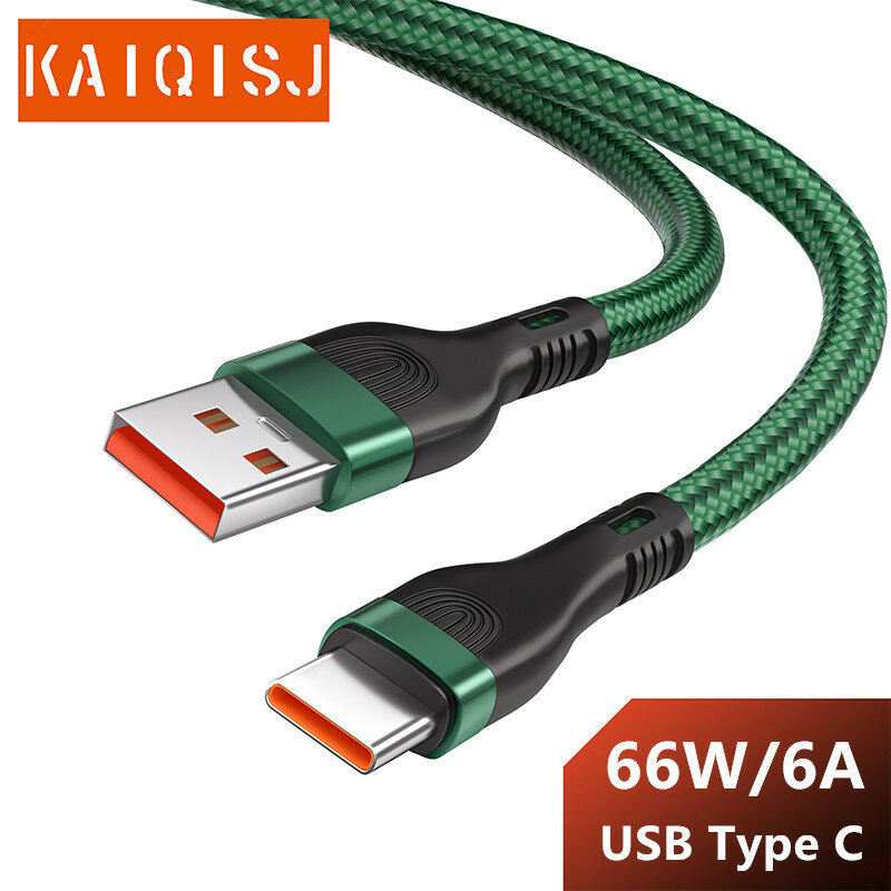 66W USB Type C Cable 6A For Samsung S20 S21 Xiaomi POCO Fast Charging Wire Cord USB-C Charger Mobile Phone USBC Type-C Cable 2m