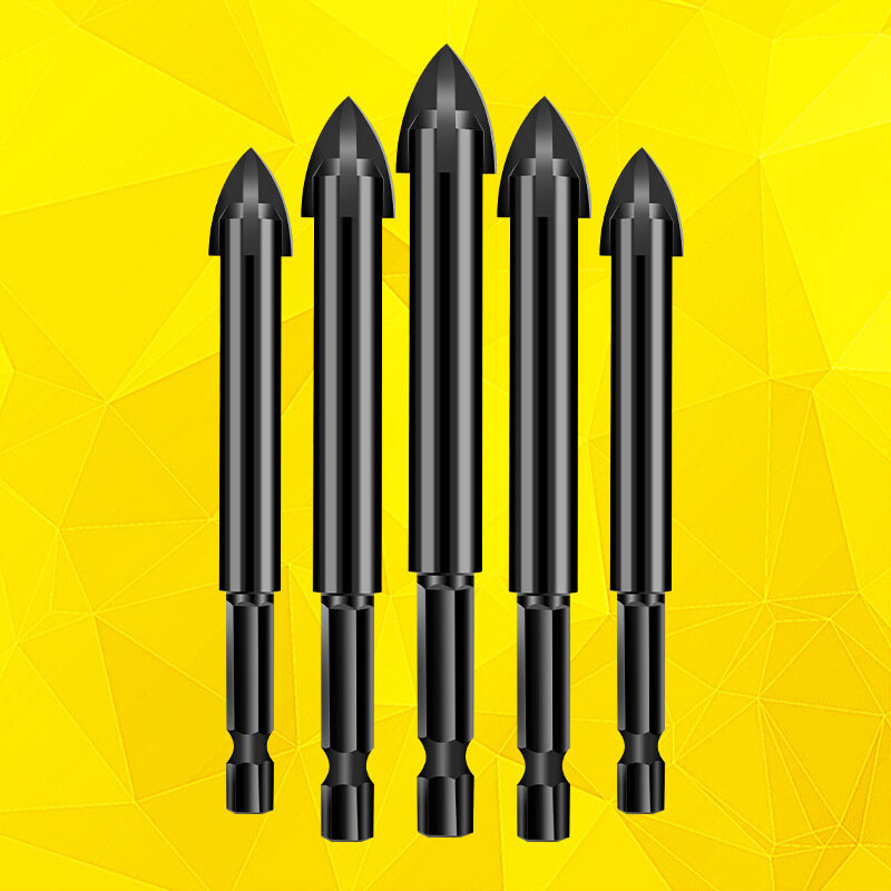 Hexagon handle Cross four-edged bully drill black reaming drill alloy glass tile drill bit set multi-function hole punch