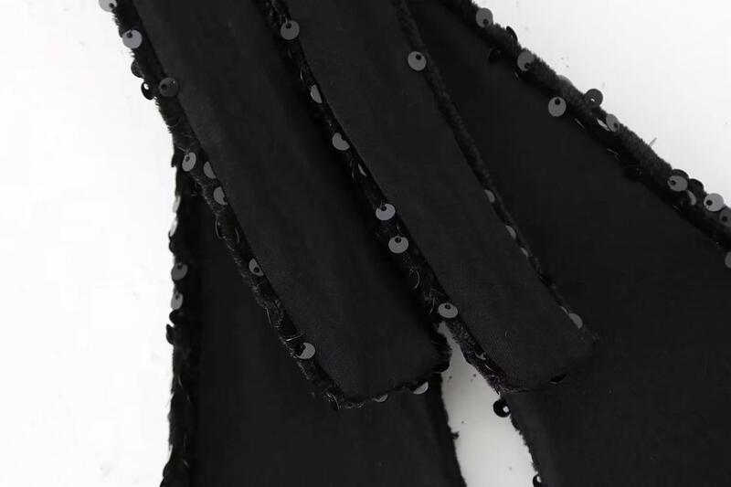 Sexy Black Sequnied Cross Halter Tops Women Sleeveless Backless Crop Tops