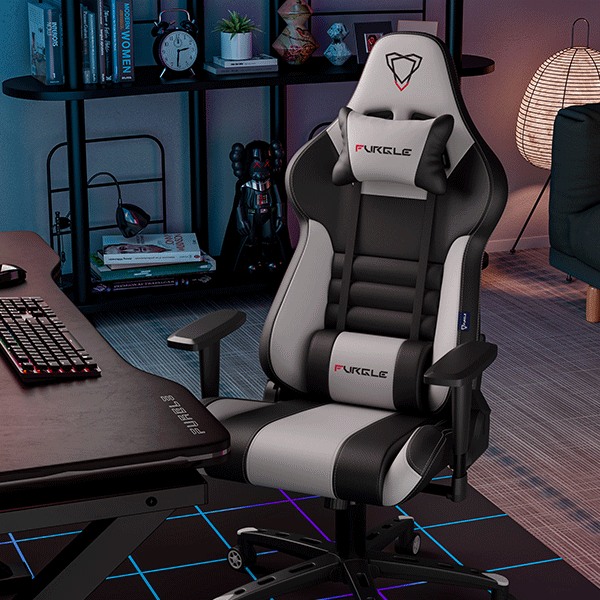 Furgle – Chaise de gaming en cuir PU confortable et baquet, inclinable à 180°, idéal pour le bureau