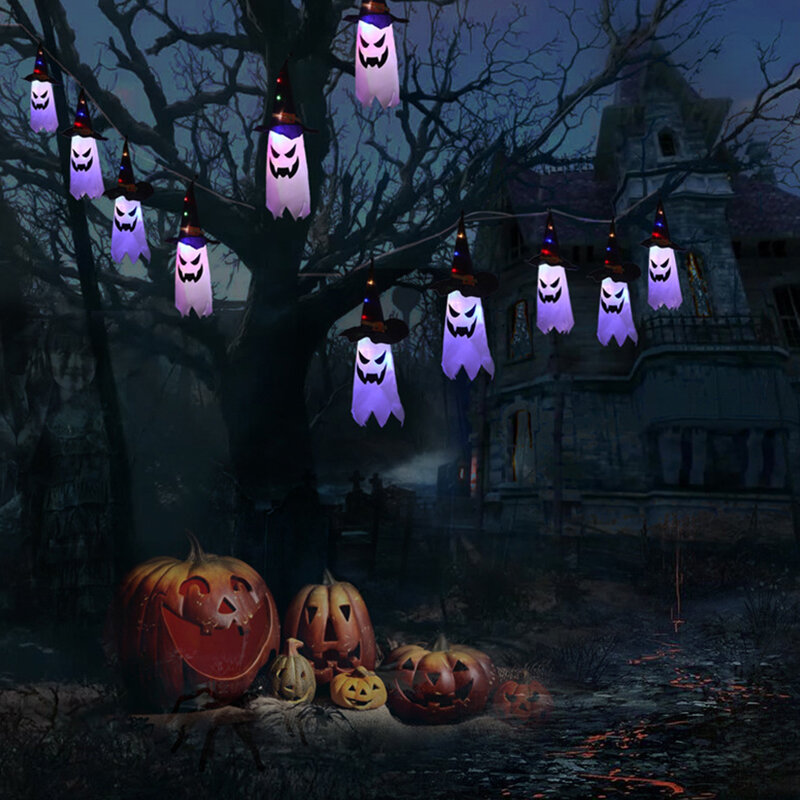 Guirlande lumineuse Led 5 fantômes pour Halloween, décoration effrayante pour fête à domicile intérieure et extérieure