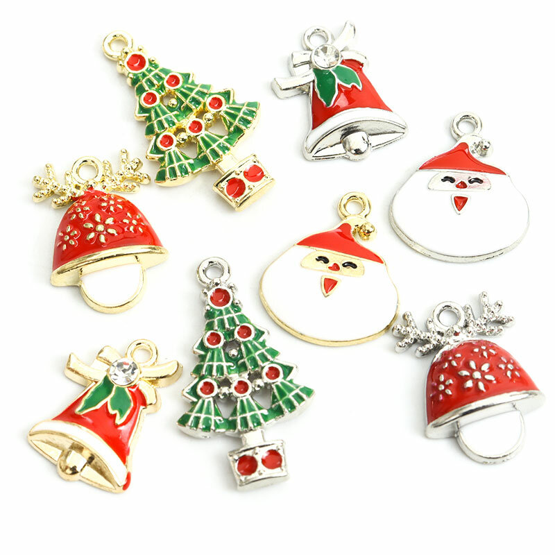 10 шт. эмалированные Подвески в виде рождественской елки с Санта-Клаусом, подвески из сплавов для самостоятельного изготовления ожерелья, Ро...