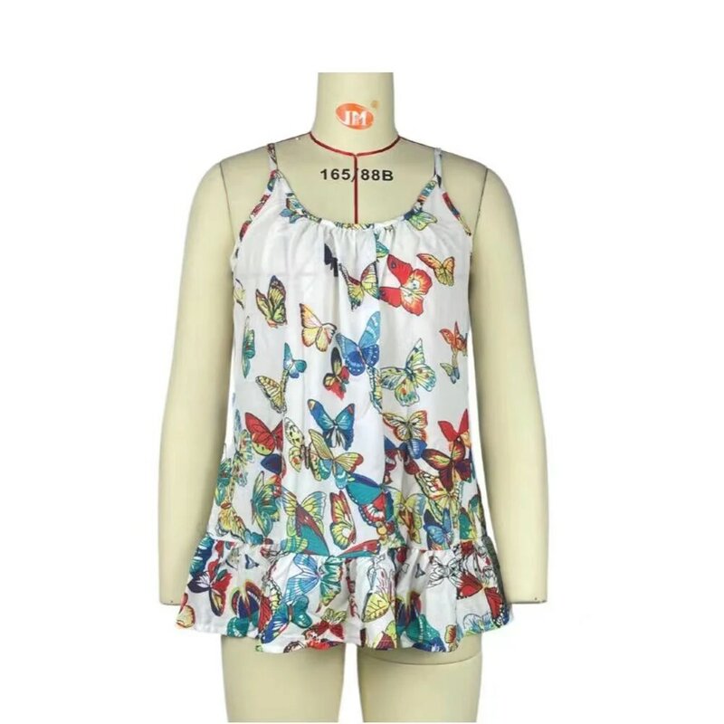 Camiseta holgada informal para mujer, Top sin mangas con estampado de mariposa, estilo bohemio, 2022