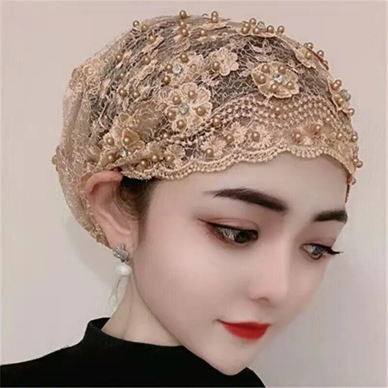 2022 New Beading Women's Turban Cap Embroidery Fashion Female Head Wraps Muslim Headscarf Bonnets Cancer Chemo Hat Ladies