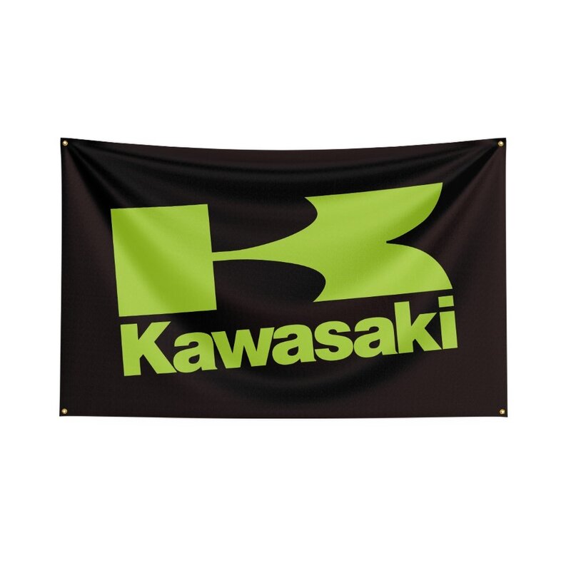 Spanduk Balap Gambar Digital Poliester Bendera Motor Kawasaki 3X5 Kaki untuk Moto Club