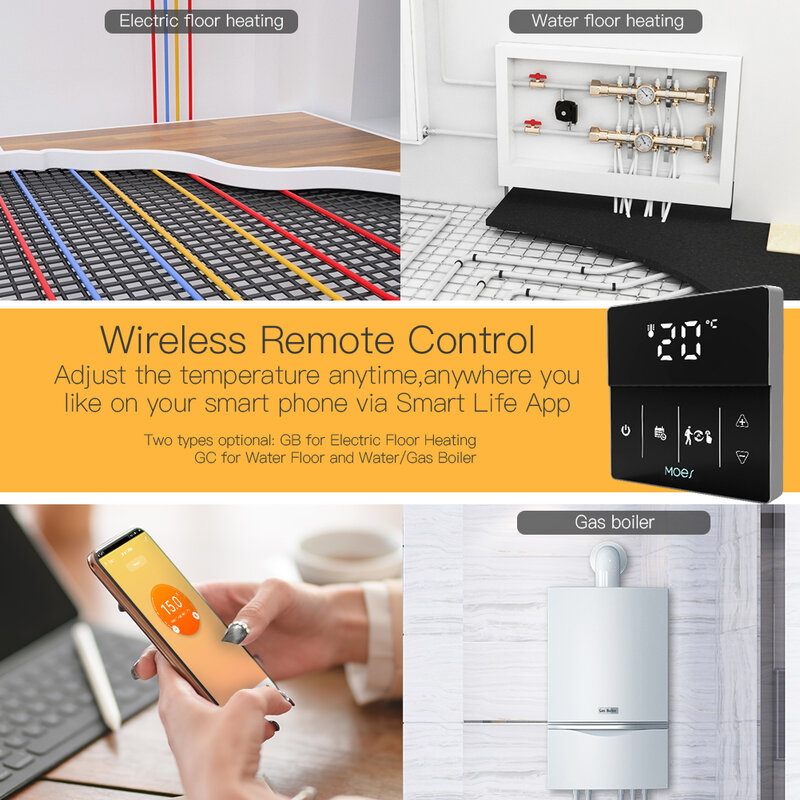 Moes-termostato inteligente WiFi para caldera de Gas, controlador de calefacción eléctrica de suelo, Color ajustable, Control por aplicación inteligente Tuya