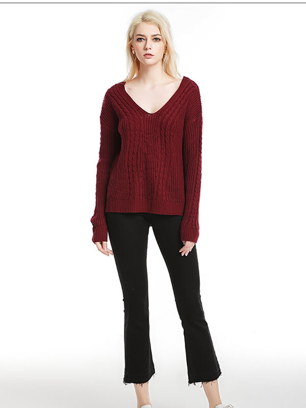 여성 가을 겨울 빈티지 니트 느슨한 슬릿 스웨터, 여성 풀오버 탑스 긴 소매 O 넥 캐주얼 스웨터