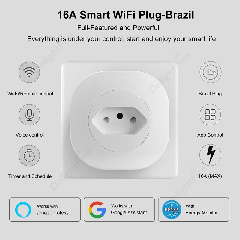 Brasil Ổ Cắm Thông Minh WIFi Ổ Cắm Điện Thông Minh Có Tuya SmartLife 16A Chống Sét Bảo Vệ Làm Việc Cho Alexa Google Home