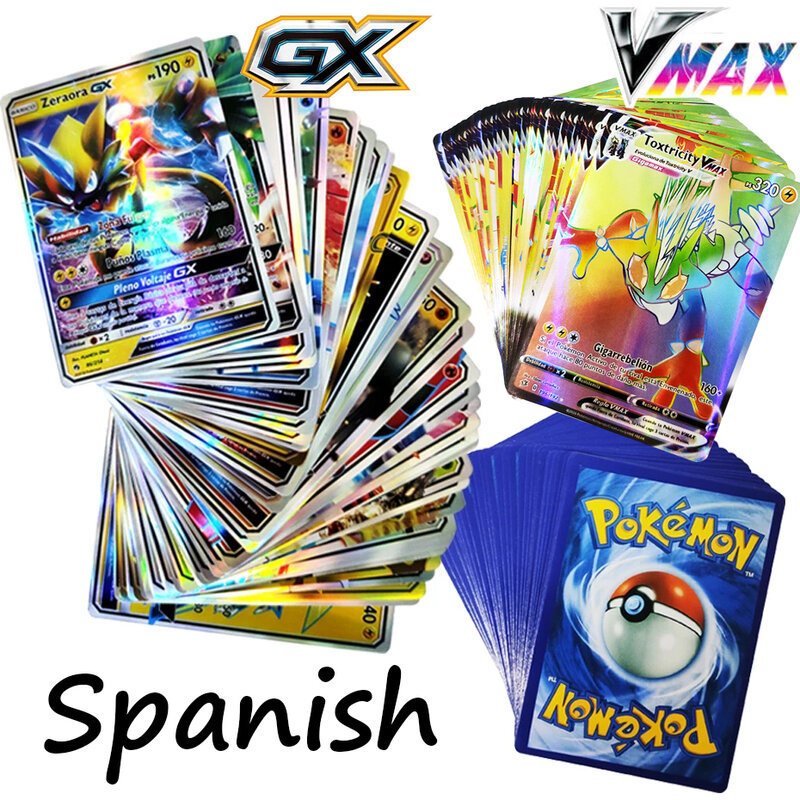 Juego de cartas de Pokémon, baraja de tarjetas brillantes, Energy y Trainer GX VMAX V, juguete para niños, en castellano, novedad