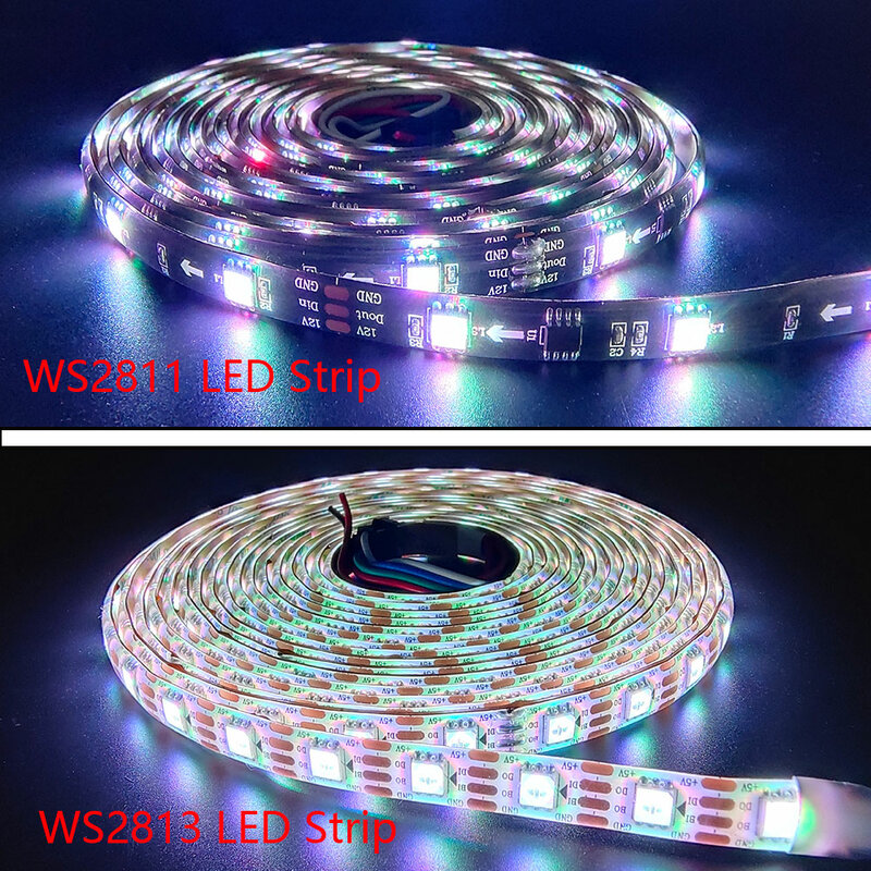 WS2811 WS2813 WS2815 WS2812B Пиксельная умная RGB Светодиодная лента WS2812 индивидуально Адресуемая 30/60/144 светодиодов/м лента освещения DC5V DC12V