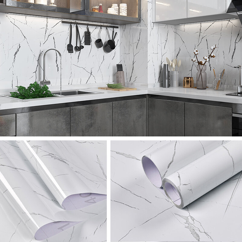 Self Adhesive Marble Stickers PVC Waterproof Wallpapers for Bathroom Kitchen Counter-tops Wear-resistant Waterproof Wall Sticker