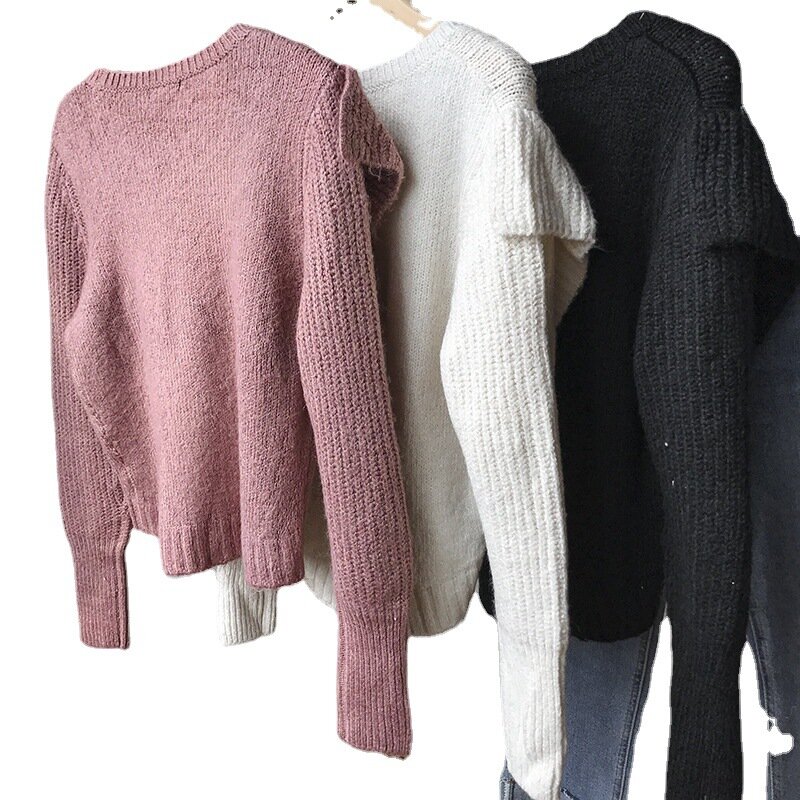 Suéter de punto de manga larga para mujer, suéter básico cálido con personalidad literaria, 13 líneas, color sólido, novedad de otoño e invierno, 2022