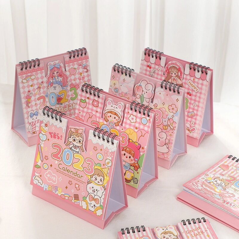 2023 Cartoon kreatywny mały kalendarz biurkowy 17 arkuszy ładna dziewczyna wklęsła wypukła dekoracja stołu notatki kalendarz Kawaii biurowe