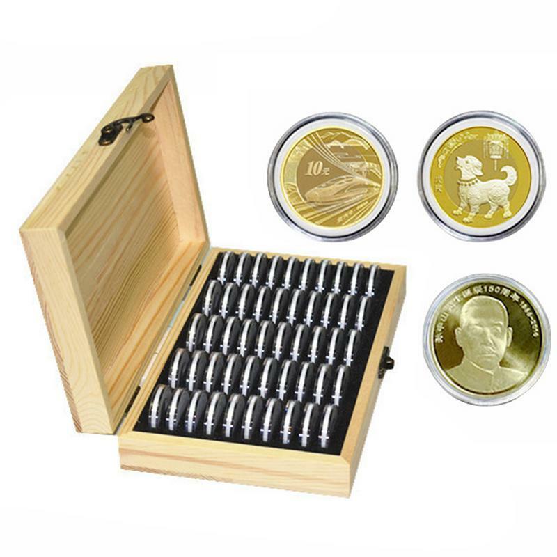 50 Coin Storage Boxes Round Coin Storage Wooden Case Commemorative Coin Collection Boxes Organizer