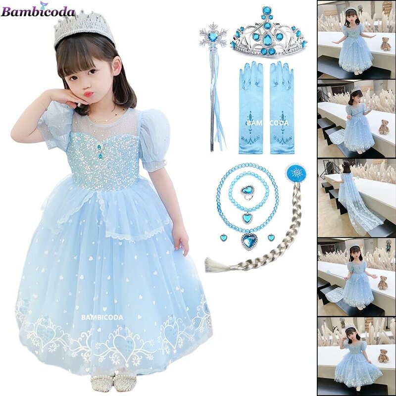 2022 Girl Princess Dress Cosplay Fancy Costume Snow Queen Dresses Girls Snowflake Prom Gown Birthday Party Halloween Vestidos