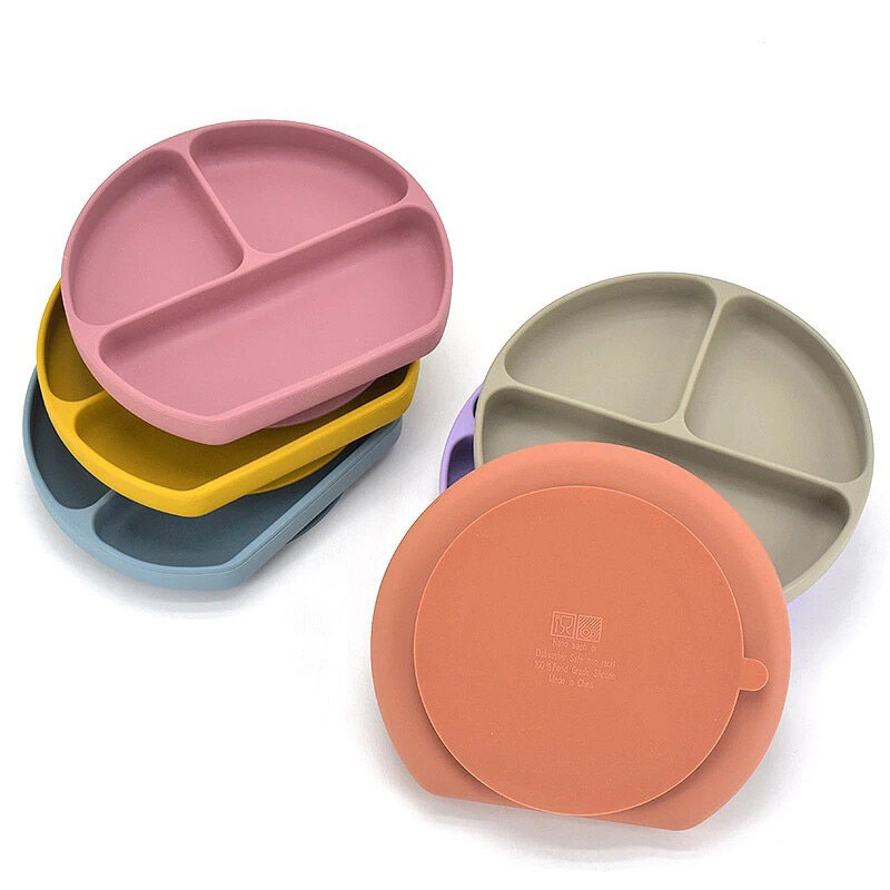 Baby Silicone Dining Plate Suction Cup Bowl Grids Kids Feeding Plate Non-slip Children's Dishes Toddler Training Tableware