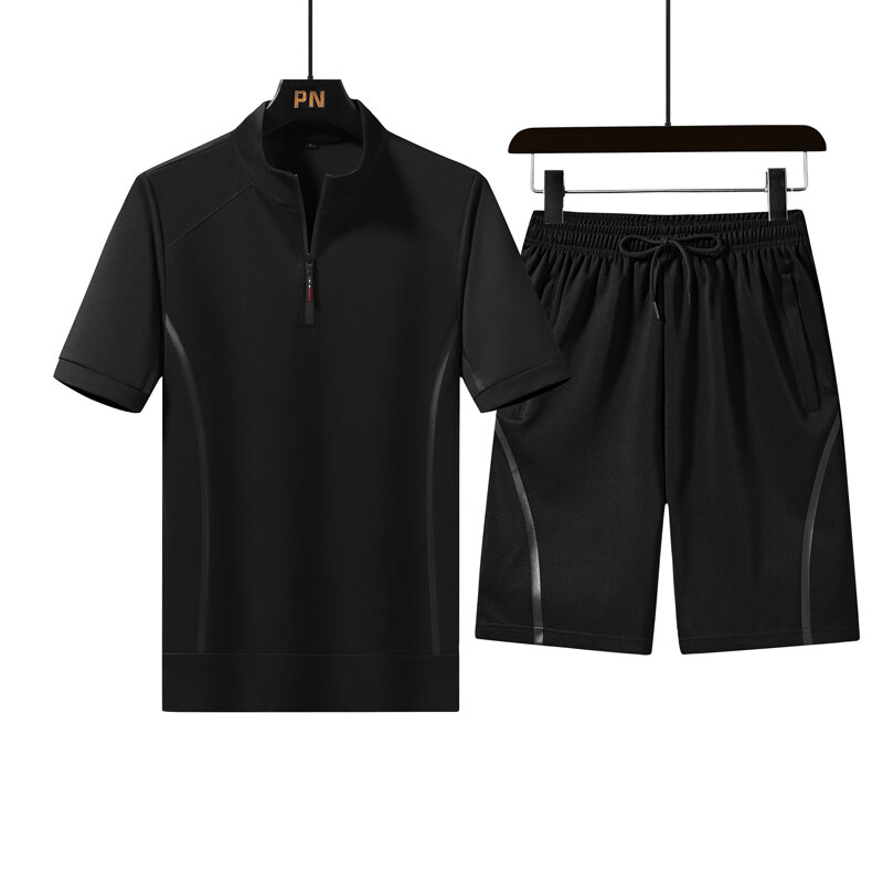 Conjuntos de verão masculino com mangas curtas e shorts youtube premium omni-seco correndo solto casual esporte terno hi-q plus tamanho L-7XL