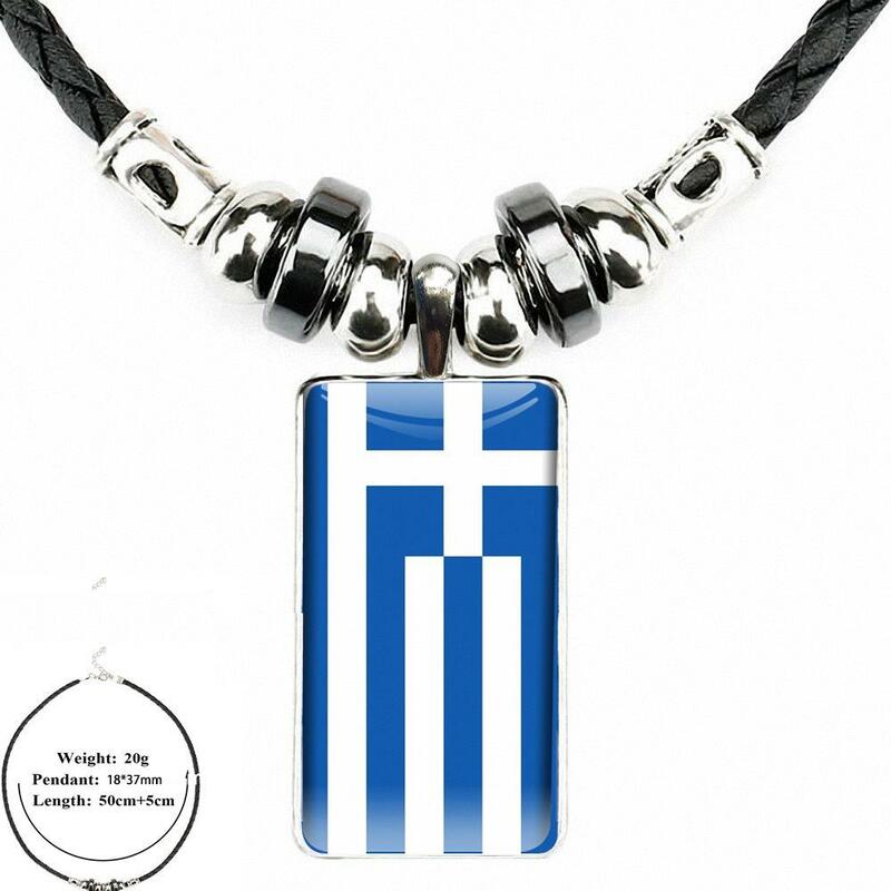 Collar con colgante de cristal para mujer y niña, bandera nacional griega de Grecia, hecho a mano, medio colgante rectangular
