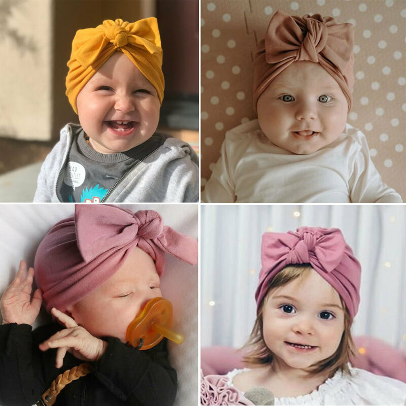 Bayi Bando Padat Kapas Kont Sorban Ikat Kepala untuk Gadis Elastis Beanie Topi Hiasan Kepala Bayi Ikat Rambut dengan Faixa Cabelo untuk BEBE
