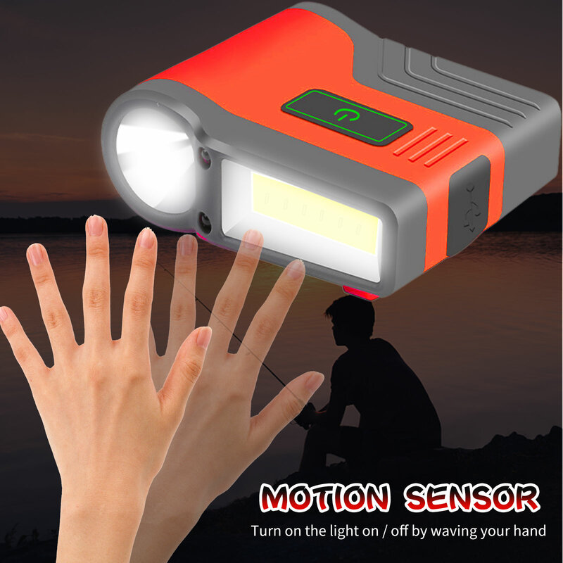 Faro con Sensor de inducción LED COB, linterna de cabeza portátil IPX6, impermeable, con Clip, para acampar al aire libre, pesca, correr