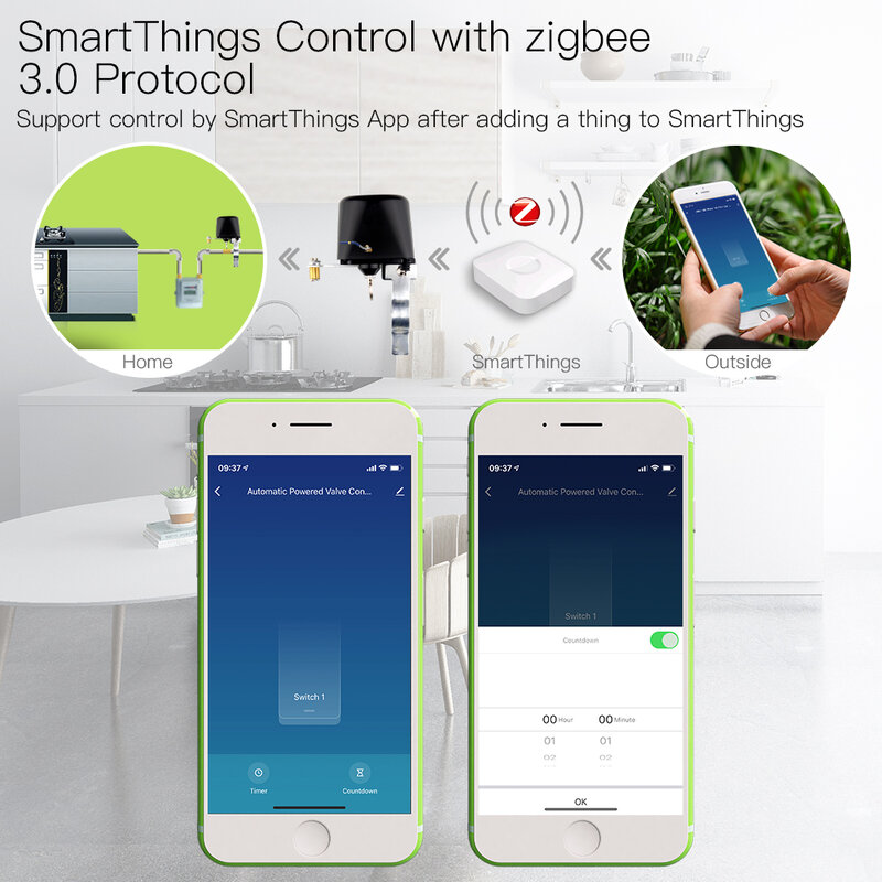 Tuya-válvula de agua inteligente Zigbee, controlador de Gas/agua con WiFi, Control por aplicación, funciona con el Sensor de agua, Alexa y Google Home