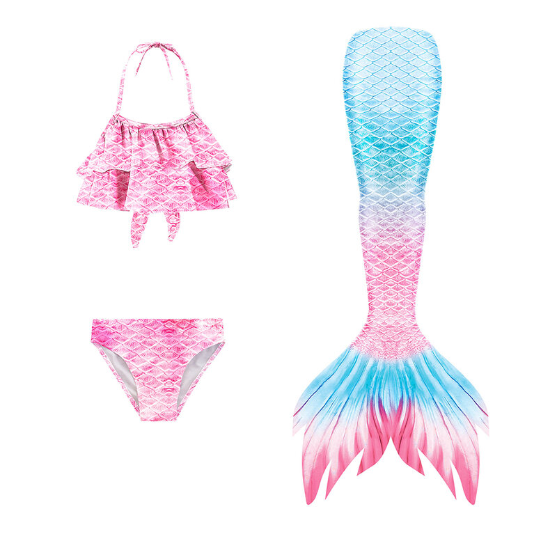 3PCS/Set The Little Mermaid Tail Swimsuit Children Cosplay Kids Girl Fancy Mermaid Costume Swimwear Halloween Dresses No Flipper