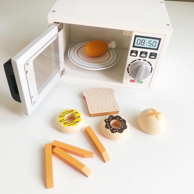 لطيف مطبخ الخشب اكسسوارات مصغرة مايكرو موجة فرن خبز مجموعة الغذاء الطبخ لعبة تفاعلية خشب أطفال ألعاب المطبخ الاطفال