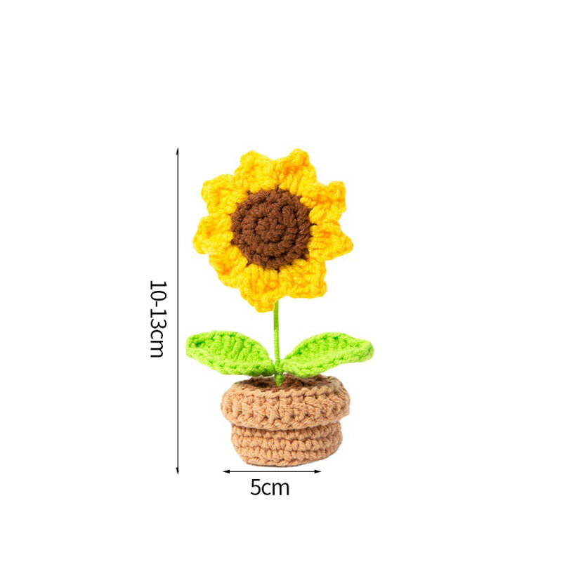 1pcs Knitting Flower Rose Tulips Bouquet Potted Wedding Decoration Hand-woven Home Table Decorate Creative Knitted Bouquet Gift