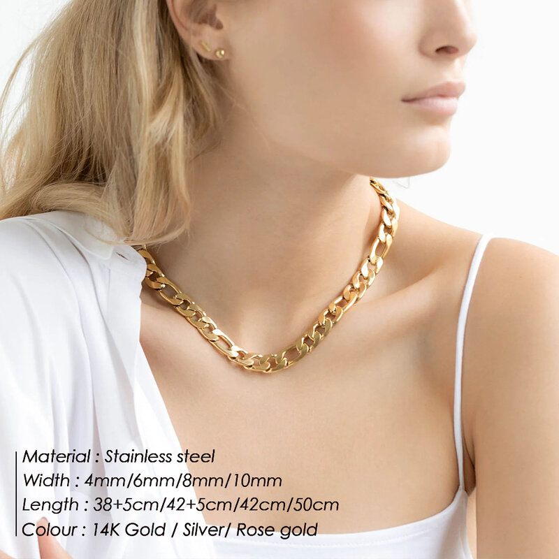 GD 4MM/6MM/8MM catena Figaro collana grossa catene in acciaio inossidabile placcato oro reale girocollo delicato per uomo donna gioielli Punk
