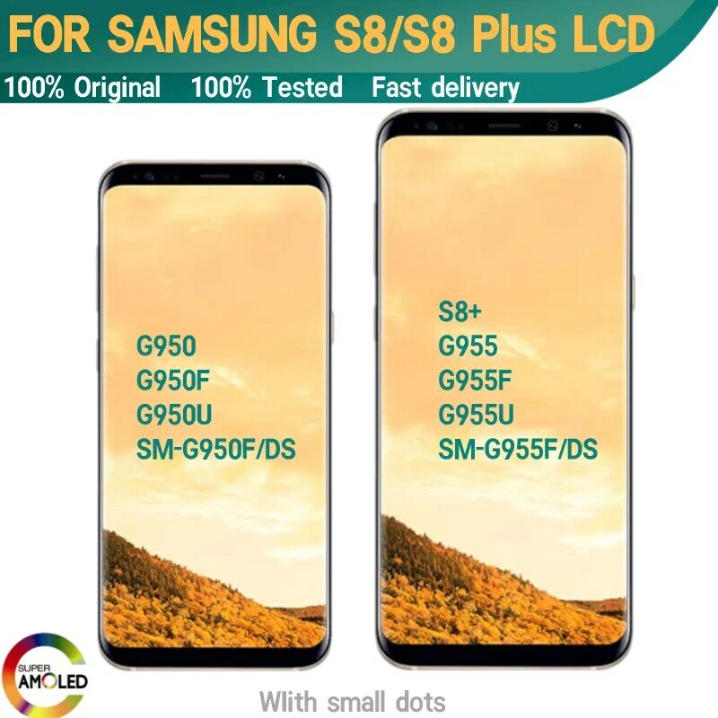 スーパーAMOLEDLCDタッチスクリーン,Samsung Galaxy s8 g950 g950f s8 plus s8 g955 g955f,ドット付き