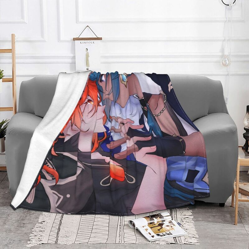 Genshin Impact Acg coperta velluto per tutte le stagioni Diluc Ragnvindr giochi coperte da tiro leggere per la casa camera da letto biancheria da letto tiro s