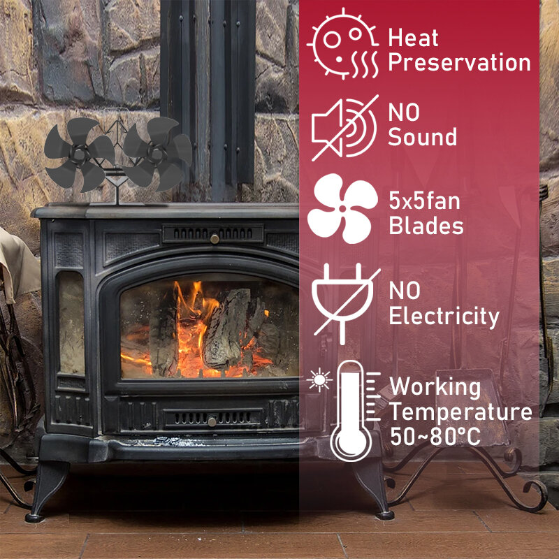 Ventilatore per camino a doppia testa a 10 pale ventilatore per stufa alimentato a caldo Eco Friendly silenzioso per strumento di riscaldamento distribuzione del calore efficiente a casa