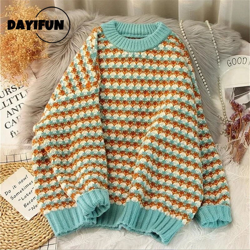 DAYIFUN Women Sweaters Furry Imitation Mink Female Knitted Pullovers V-Neck Loose Lady Clothes Casual Female Jumpers Tops Lady