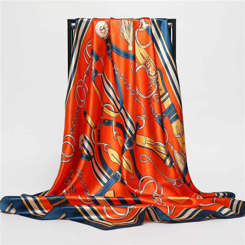 Bufanda cuadrada con estampado de diseño para mujer, Hijab de seda, chal, pañuelo para el cuello, accesorios de moda, 2022