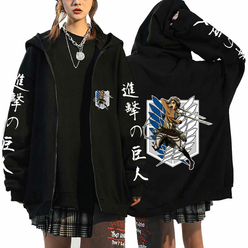 Anime zip up hoodies ataque em titan zíper jaquetas masculinas mulheres casacos casuais casaco de manga longa harajuku streetwear zíper topos