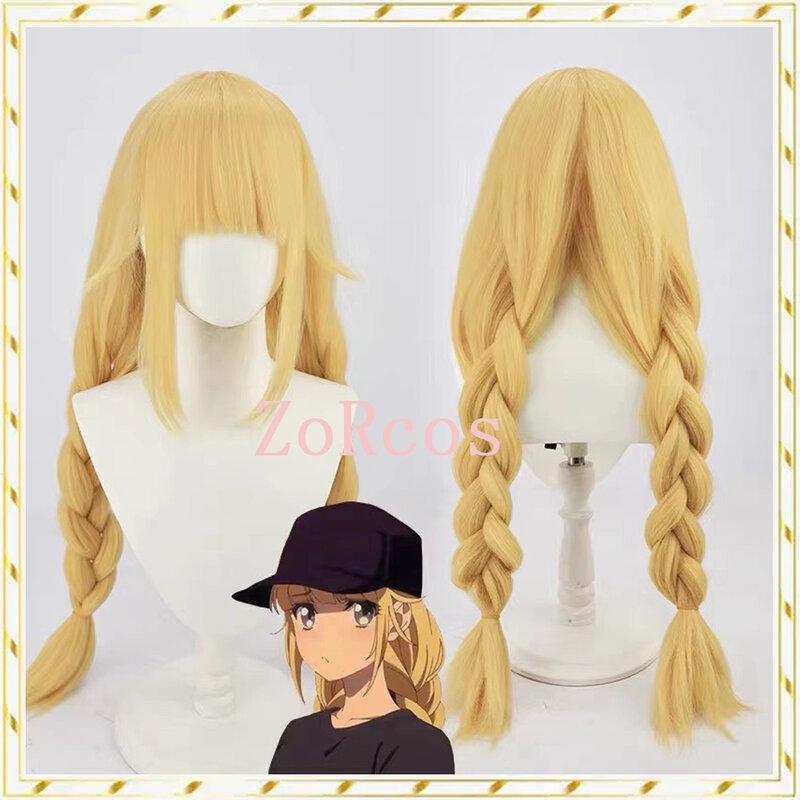 Tsukimi Eiko-Peluca de cabello sintético para fiesta de Halloween, peluca de Cosplay de Anime, Ya Boy, Kongming, amarillo, dorado, doble trenzado, 70cm