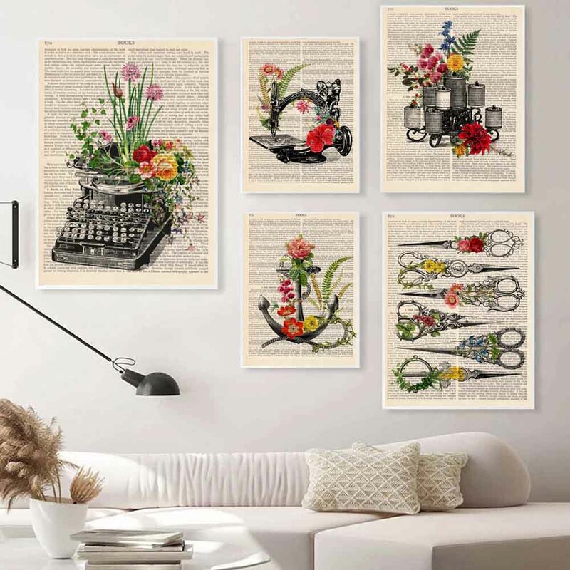 Retro Art เก่าไฟฟ้าภาพวาดผ้าใบวิทยุตารางโคมไฟโทรศัพท์โปสเตอร์ Office Wall Art Living Room หน้าแรกตกแต่งภาพจิตรก...
