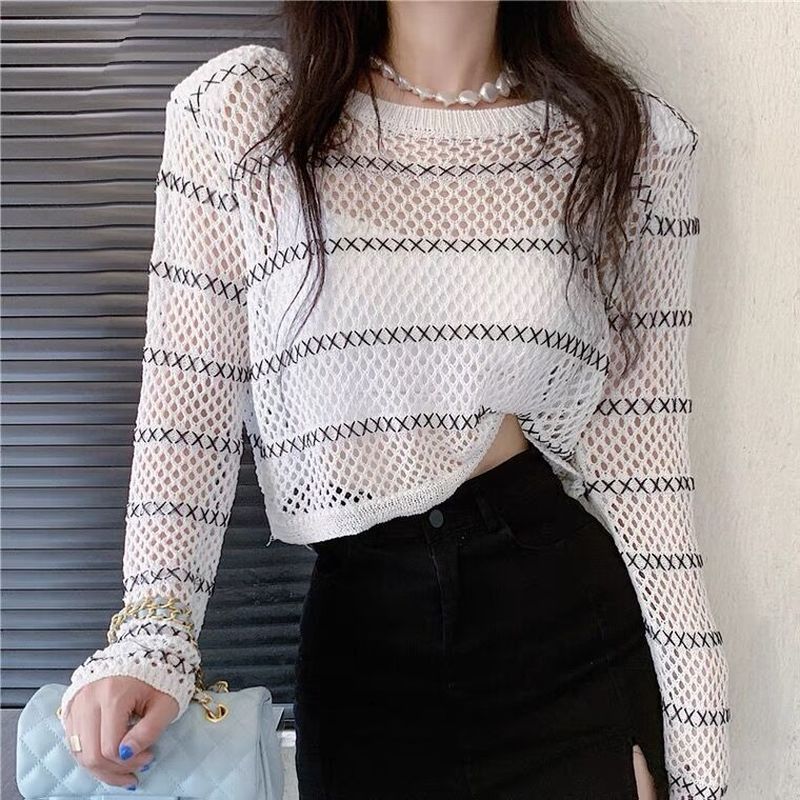 Hollow Out Summer Pullovers for Women Knitted Sweaters Thin Sun-proof Sexy Design Streetwear Ulzzang Vintage Hipster BF Mujer