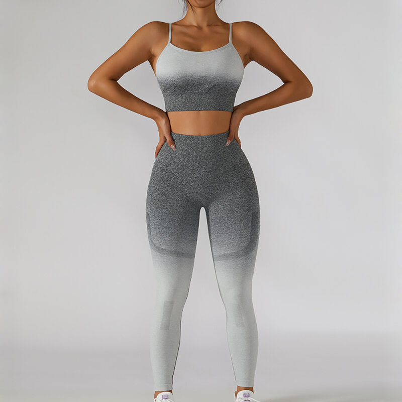 Sem costura conjunto de yoga feminino ginásio conjunto de fitness feminino esporte terno sutiã sem costura leggings