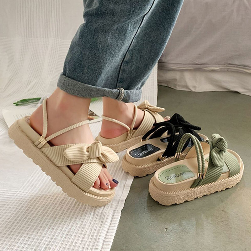 Pantofole da donna 2022 nuova piattaforma scarpe basse pantofole da interno fiocco antiscivolo scarpe da spiaggia piattaforma romana sandali estivi da donna